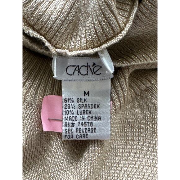 VTG Y2K Cache Gold Rhinestone Turtleneck Tunic M City Nights Holiday New Years - Picture 10 of 15